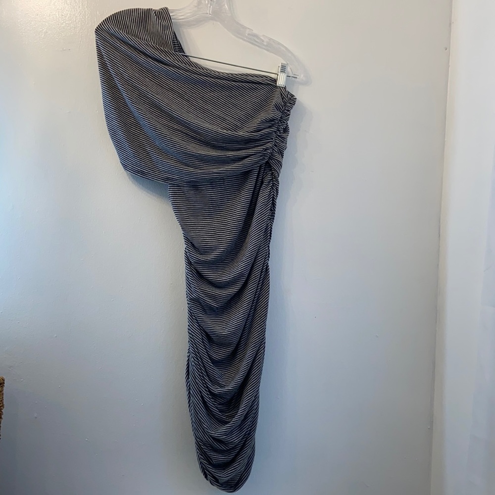 Pinstripe stretch a symmetrical ruched tube dress